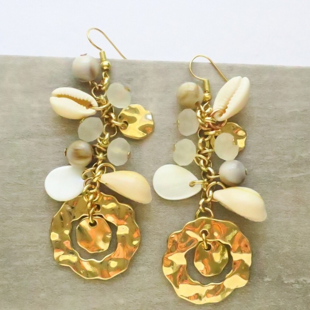Hammered Coastal Shell Dangle Earrings